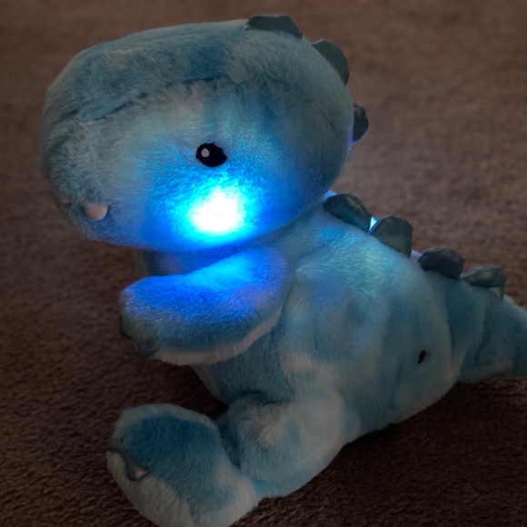 FAO SCHWARZ Blue DINOSAUR Plush Stuffed Toy Animal Glow Brights Sound WORKS! - Picture 3 of 13